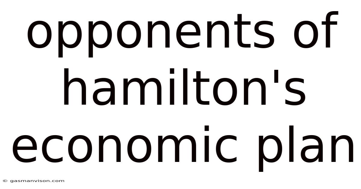 Opponents Of Hamilton's Economic Plan